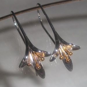 Graceful Silver and Gold Trumpet Blossom Earrings